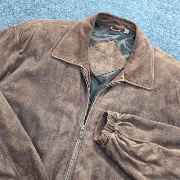 Roundtree & Yorke Suede Jacket Bomber Harrington Leather Brown Men Large Vintage - Picture 3 of 14